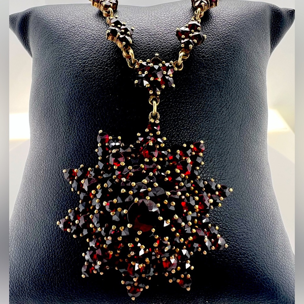 Antique Victorian 800 silver VERMEIL 1940s Garnet Stone Necklace ~RARE